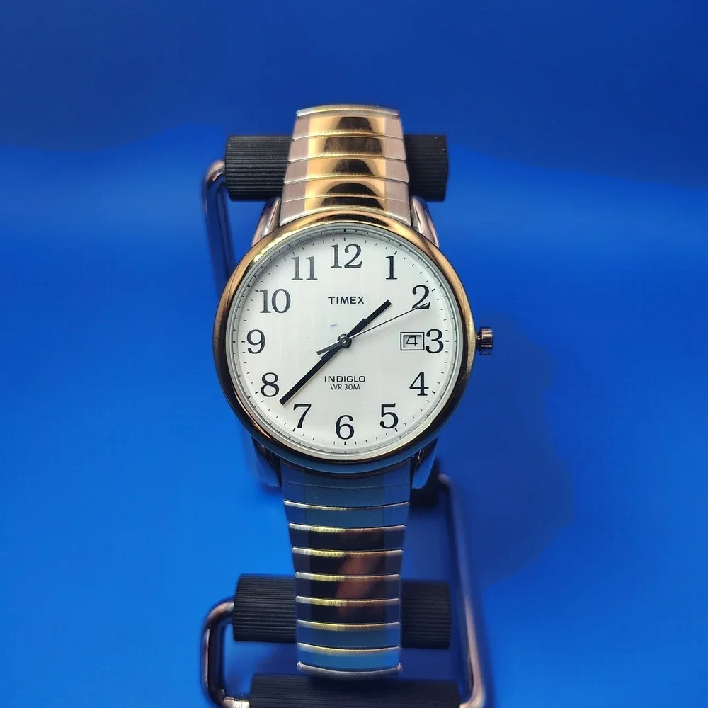 Vintage 2008 Timex Indiglo Easy Reader Date 35mm Two Tone Men's Quartz Watch‎